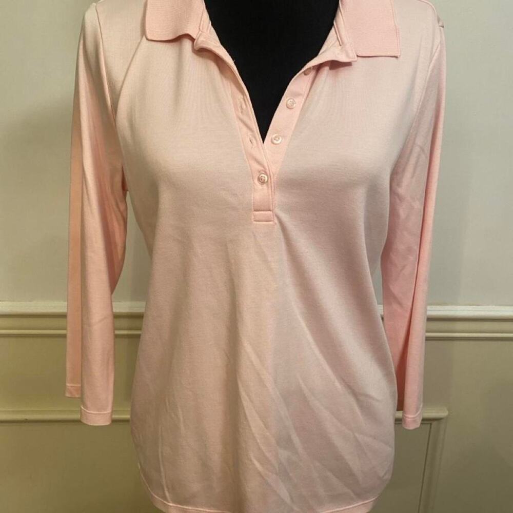 Lands' End Women's Pink 3/4 Sleeve Polo Shirt Minimalist Casual Gorpcore